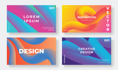 Set of template background design vector. Collection of creative abstract gradient vibrant colorful perspective geometric shape background. Art design for business card, cover, banner, wallpaper.