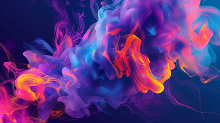Fototapeta premium Vibrant abstract smoke swirling in colorful patterns against a dark background, abstract art concept. Background with copy space