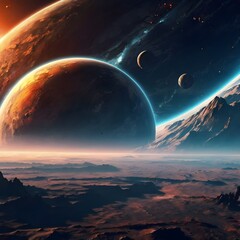 futuristic space planet landscape HD wallpaper desktop background Generative AI