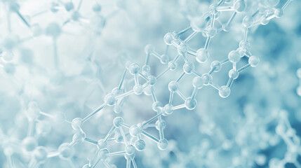 Molecular structure of a crystal lattice in abstract blue background, science and technology concept.  Background with copy space