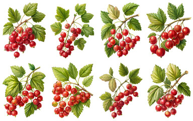 Redcurrant branch, vintage illustration, isolate transparent background PNG file