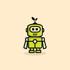 Green Robot Cute Agriculture Vector Cartoon 