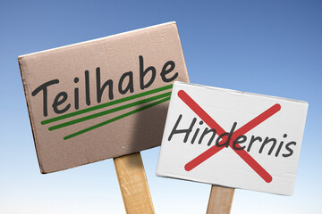 Teilhabe; ja!, Hindernis; Nein!, Kartonschilder