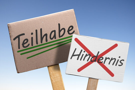 Teilhabe; ja!, Hindernis; Nein!, Kartonschilder