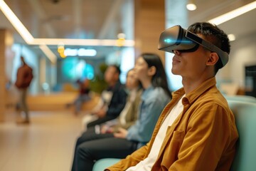 Men watching VR videos in the lounge