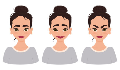 cute hand drawn set of face expressions with cartoon character young girl illustration