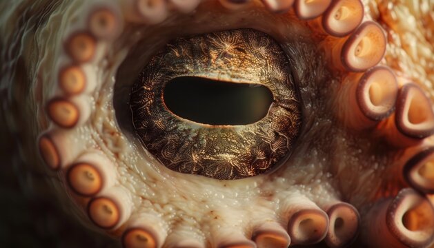 The Enigmatic Gaze of Octopus vulgaris Cuvier, 1797: A Close-Up at 7:4 Aspect Ratio