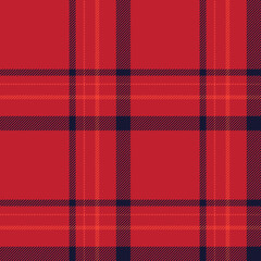 Plaid seamless pattern in red. Check fabric texture. Vector textile print.