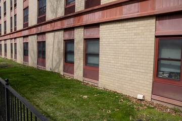 Structure with a red and beige exterior