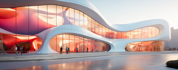 Modern futuristic building in the city of the future.