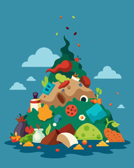 The amount of wasted food piling up a stark reminder of the consequences of overproduction.. Vector illustration