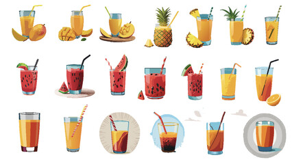 glass of Orange, Mango, watermelon Juice, Summer drink, fruit Drink, cafe, bar, restaurant, menu illustration. Summer special edition. Juice Vector Illustration - High Quality