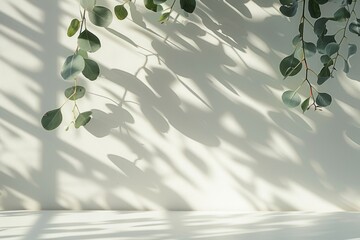 Abstract background with a white wall and shadow of leaves