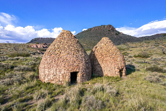 Panaca Charcoal Kilns in rural Nevada sit abandoned amongst the landscape