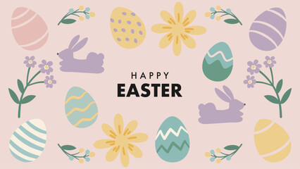 Happy Easter poster banner. A colorful Easter poster with flowers and eggs.