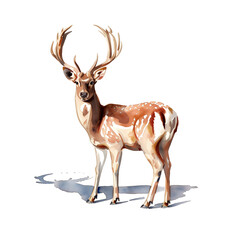 Fototapeta premium Watercolor illustration of deer with big antlers on white background