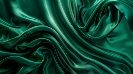 Obraz premium Luxurious green silk fabric abstract satin texture with smooth shiny drapery effect
