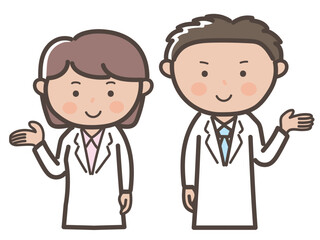 案内や説明をする男女医師（看護師）の上半身イラスト
