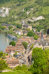 The ancient town of Les Andelys, France shot from above