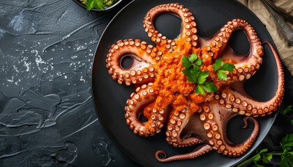 Fototapeta premium Romesco Glazed Octopus: A Mediterranean Seafood Delight