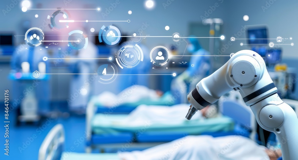 Aufkleber advanced robotic surgery in a futuristic hospital, highlighting innovation and digital automation in