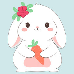 animal, rabbit, bunny, illustration, carrot, cute, cartoon, vector, happy, spring, character, hare, holiday, baby, design, background, easter, nature, pattern, children, white, pet, card, print