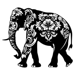 Fototapeta premium Dignified Silhouette of an Elephant Walking with Decorative Patterns