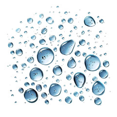 Close-up of transparent water droplets on a clear surface, showcasing the beauty of water in nature and its amazing properties.