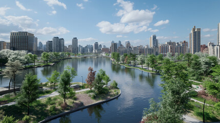 city skyline at sunset