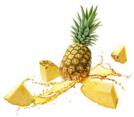 Pineapple juice splashing with its fruit