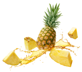 Pineapple juice splashing with its fruit