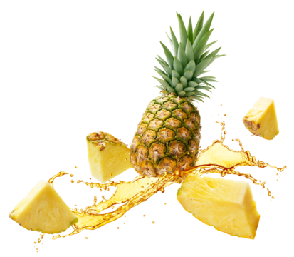 Pineapple juice splashing with its fruit