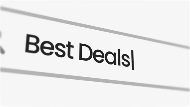 animation of a search bar with the partial phrase ""best deals"" being typed. The search icon is visible on the left side.