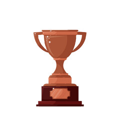 Bronze goblet cup in flat style on a white background. Reward for winning the competition. Third place.