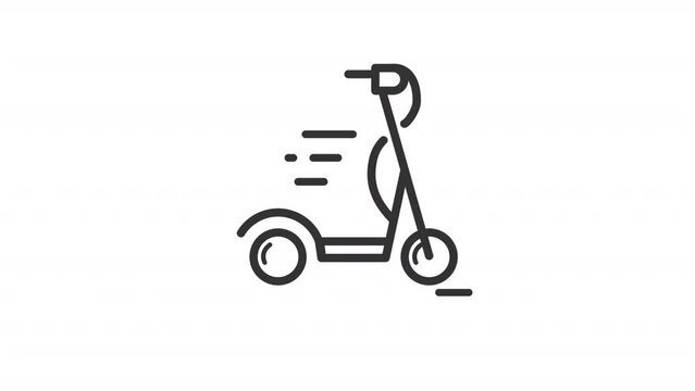 Animated electrical transport icon. Scooter line animation. Rolling wheels. E scooter, ebike. Outdoor activity. Black illustration on white background. HD video with alpha channel. Motion graphic