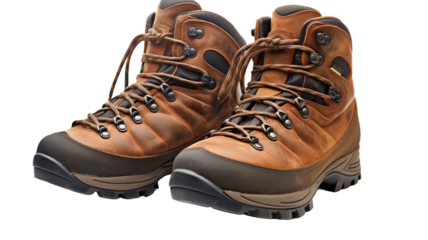 A pair of new hiking boots isolated on transparent png background.
