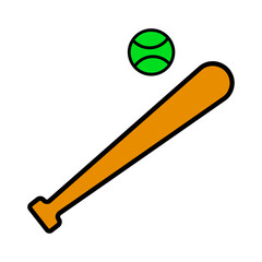 Baseball bat with ball icon. Sports equipment, baseball game, outdoor activity, recreation, playing, team sport, competition, graphic.