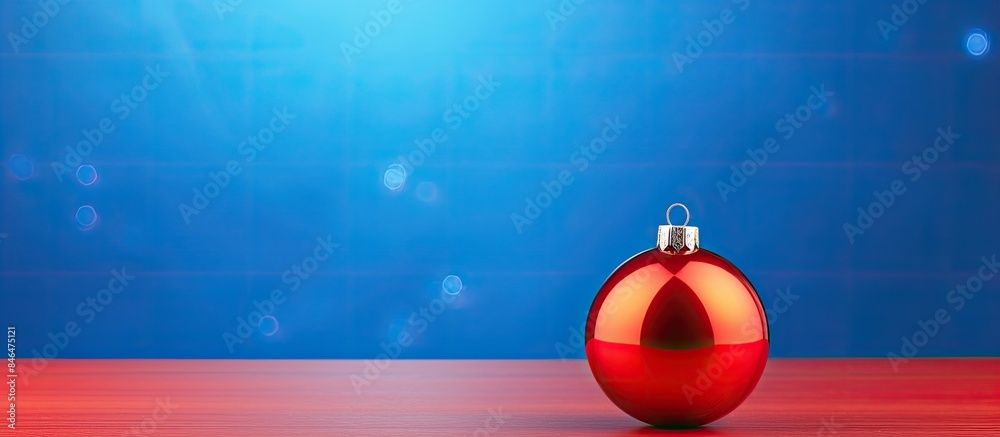 Poster the image features a stunning blue christmas ball placed on a vibrant red background creating a capt