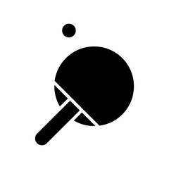 Ping pong paddle with ball icon. Table tennis, sports equipment, game, playing, recreation, competition, graphic, colorful.