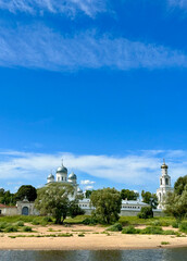 Obraz premium beautiful view of the old white church in Novgorod