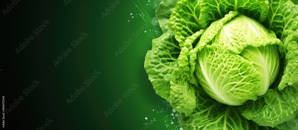 Poster Top view of a fresh green cabbage menu concept with a background providing ample copy space for images