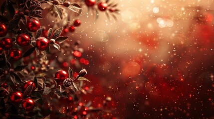 AI generated illustration of ripe red berries hanging on a tree branch - Powered by Adobe