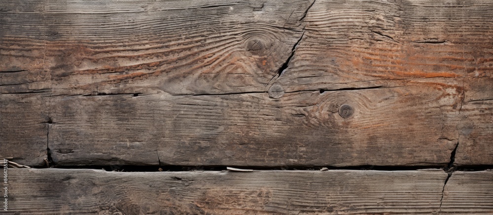 Poster fragment of a sidewalk with nails revealing the weathered texture of an aged wooden board providing 