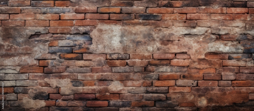 Aufkleber Grunge style brick wall with a worn and aged appearance serving as a textured background for a photo pattern. copy space available
