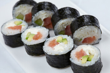 tasty sushi on the white