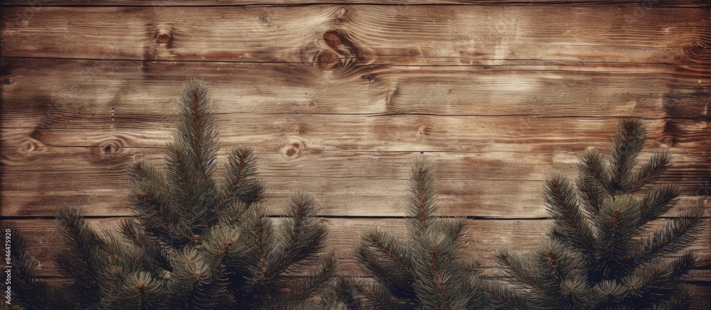 Aufkleber close up of a vintage christmas tree with a natural wooden texture pattern providing a festive backg