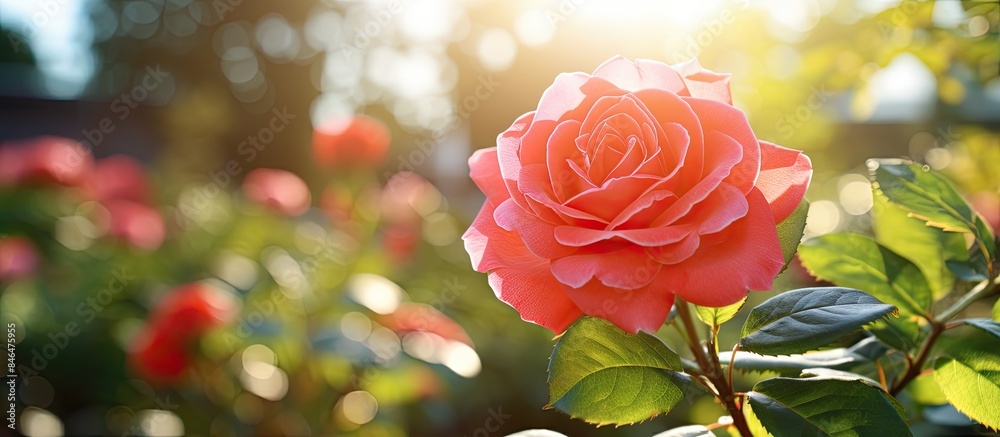 Aufkleber On a sunny day there is a beautiful rose blooming in the garden providing ample space for adding text