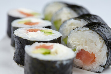 tasty sushi on the white