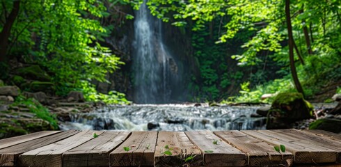 Wooden Platform Overlooking Waterfall