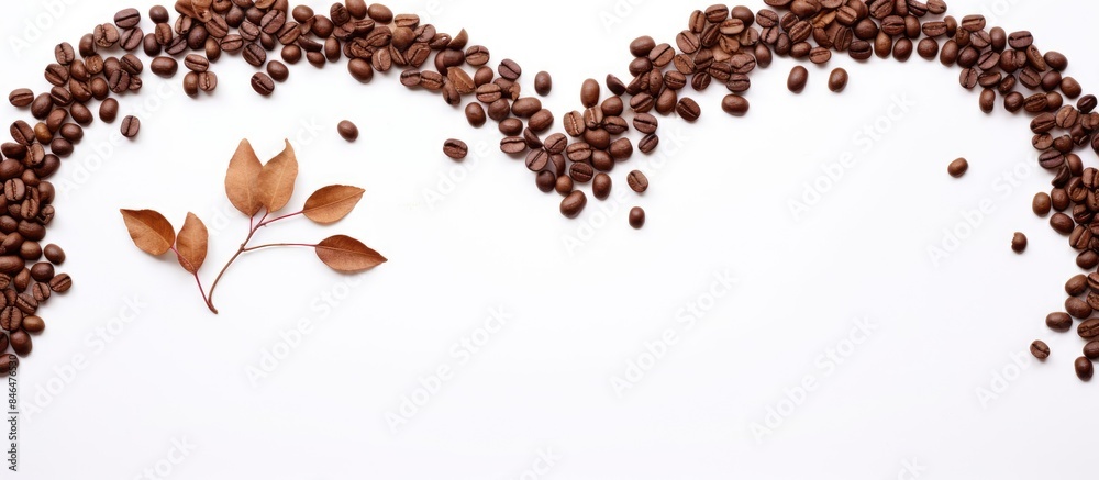 Aufkleber valentine themed hearts frame made with roasted coffee beans and dried tea leaves placed on white ba